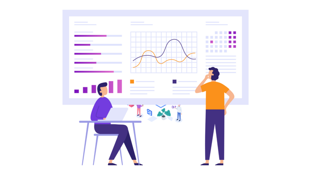 Aptic Consulting - 데이터 화면에서 디지털 마케팅 분석을 검토하는 전문가.